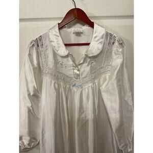 Barbizon Vintage Floral Embroidered Peter Pan Collar Lace Nightgown, L